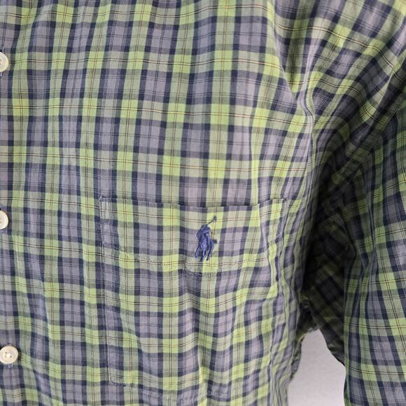 Ralph Lauren Greggor Mens XXL Button-Up Shirt Green Blue Plaid Short Sleeve 6011 - Picture 3 of 8